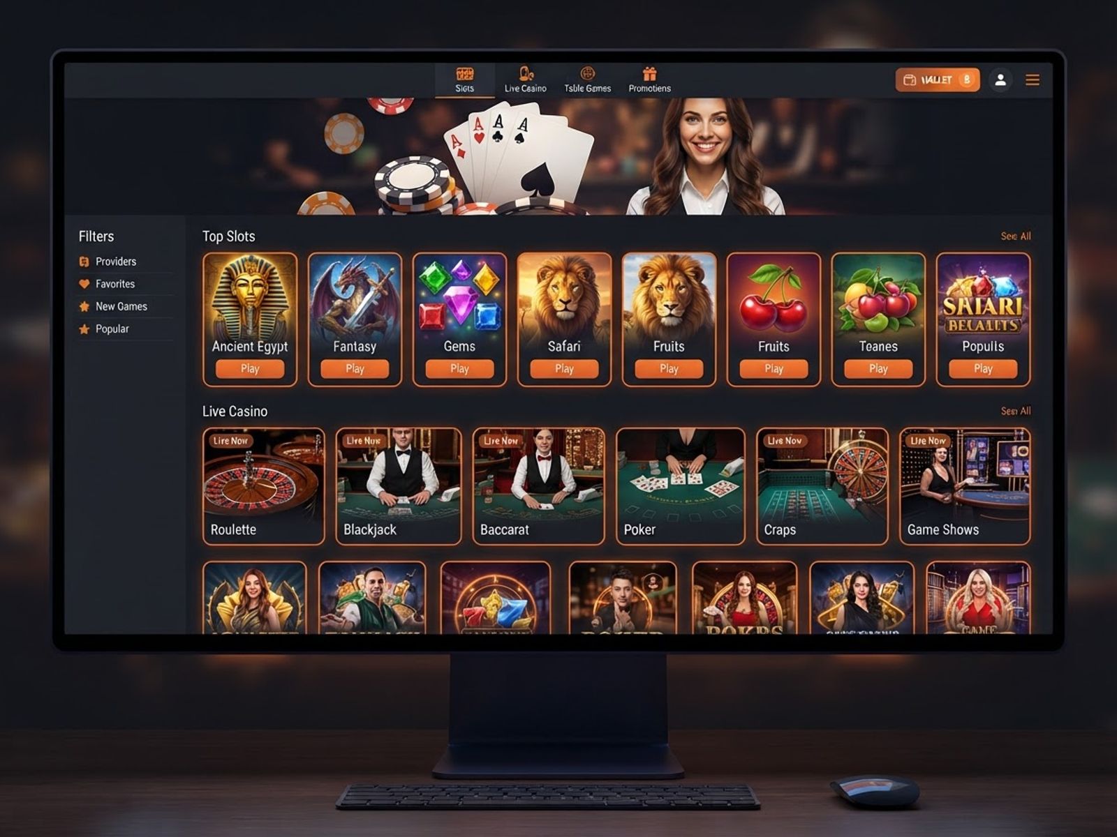 Casino777 online casino lobby met spellen en live casino
